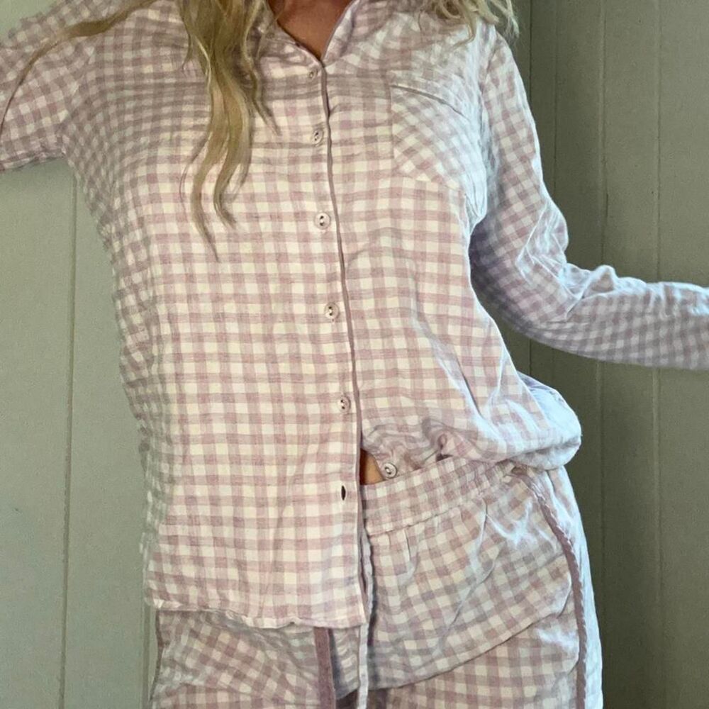 Fat Face feminine / prarie lavender‎ and white cotton gingham sleep set size 8